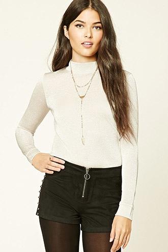 Love21 Women's  Champagne & Silver Contemporary Glitter Knit Top