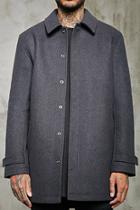 21 Men Men's  Charcoal Snap-button Woolen Topcoat