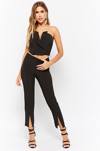 Forever21 V-neck Cropped Tube Top & Pants Set