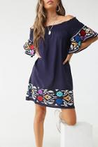 Forever21 Geo-embroidered Bell-sleeve Dress