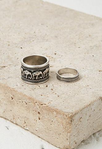 Forever21 Etched Elephant Midi Ring Set