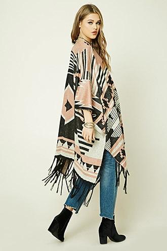 Forever21 Fringed Geo Print Poncho