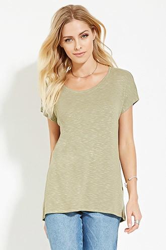 Love21 Women's  Light Olive Contemporary Slub Knit Top