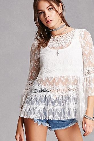 Forever21 Sheer Crochet Lace Top