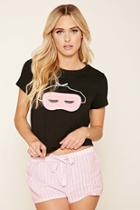 Forever21 Women's  Black & Pink Sleep Eye Mask Pj Set