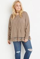 Forever21 Plus Women's  Cable Knit Fringed Poncho
