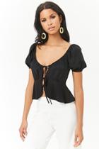 Forever21 Tie-front Puff-sleeve Top
