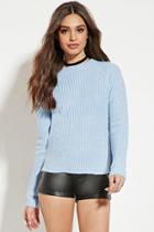 Forever21 Women's  Blue Ribbed Knit Raglan Sweater