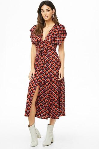 Forever21 Tie-front Geo Print Midi Dress
