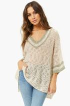 Forever21 Open-knit Striped-trim Sweater