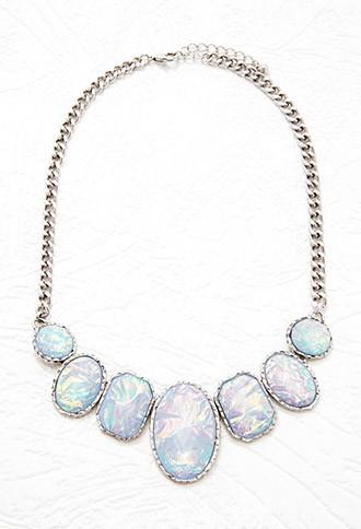 Forever21 Faux Stone Statement Necklace (blue/silver)
