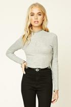 Forever21 Women's  Heather Grey & Black Marled Knit Crop Top
