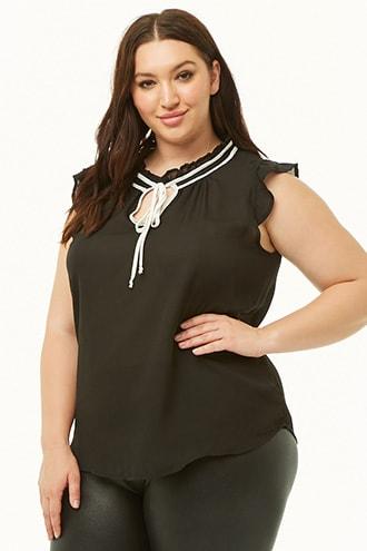 Forever21 Plus Size Ruffled Tie-neck Top