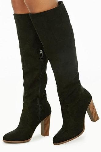 Forever21 Faux Suede Stacked Heel Boots
