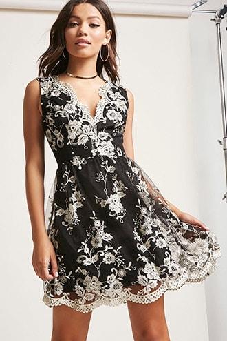 Forever21 Embroidered Mesh Mini Dress