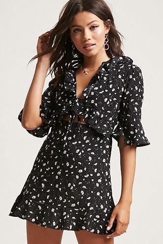 Forever21 Floral Cutout-tie Mini Dress