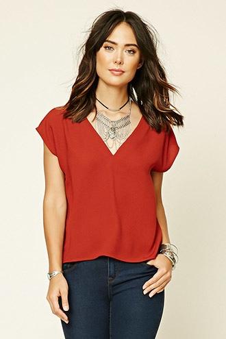 Forever21 Women's  Rust V-neck Dolman Top