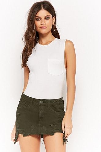 Forever21 Distressed Step-hem Denim Skirt