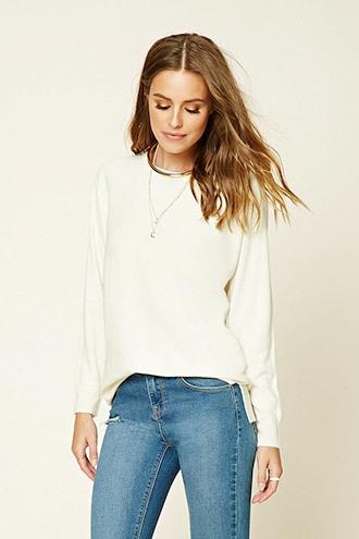 Forever21 Women's  Cream Crew Neck Sweater