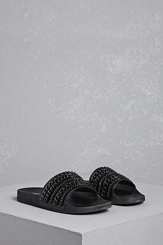 Forever21 Embellished Faux Leather Slides
