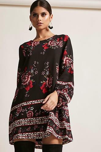 Forever21 Floral Balloon-sleeve Dress