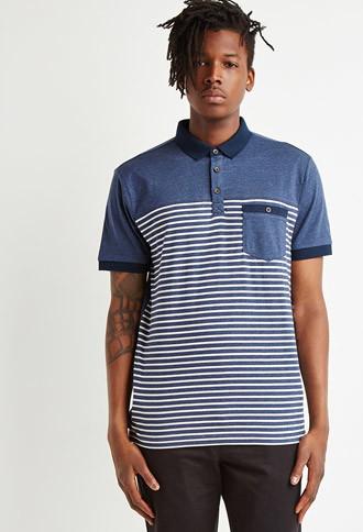 21 Men Striped Colorblock Polo