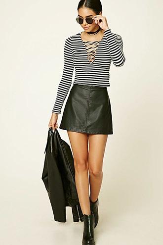 Forever21 Women's  Lace-up Stripe Crop Top