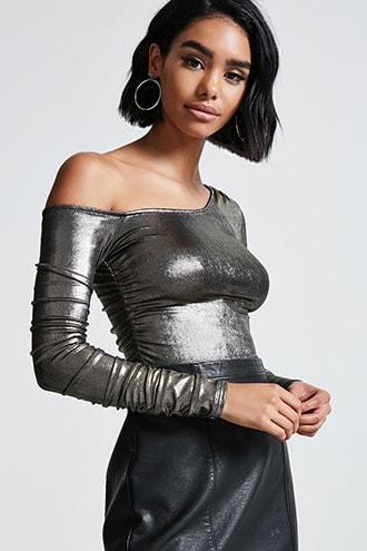 Forever21 Metallic One-shoulder Top