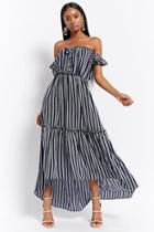 Forever21 Striped Off-the-shoulder High-low Maxi Dress