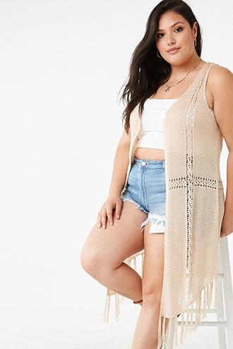 Forever21 Plus Size Open Knit Tassel-hem Vest