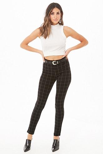Forever21 Grid Print High-waist Pants