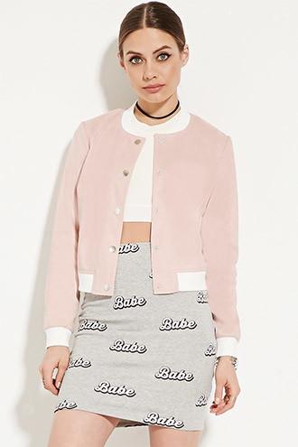 Forever21 Women's  Faux Suede Bomber Jacket