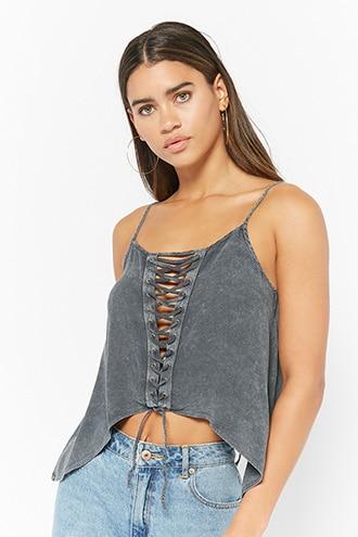 Forever21 Lace-up Crescent Hem Top