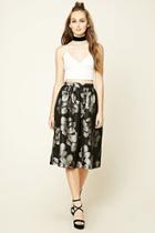 Forever21 Women's  Black & White Floral Print A-line Skirt