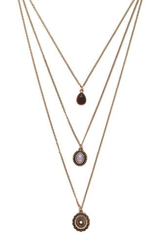 Forever21 Antique Gold Faux Gem Layered Necklace