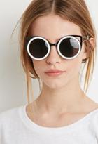 Forever21 Winged Round Frame Sunglasses (black/white)