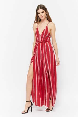 Forever21 Striped Cami Split-leg Jumpsuit