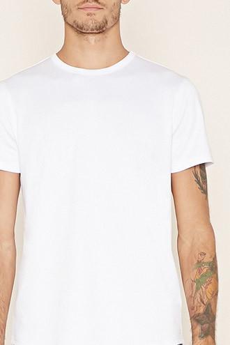 21 Men Men's  White Curved-hem Tee