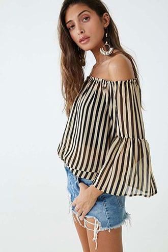 Forever21 Sheer Striped Off-the-shoulder Top