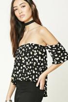 Forever21 Women's  Black & White Floral Off-the-shoulder Top