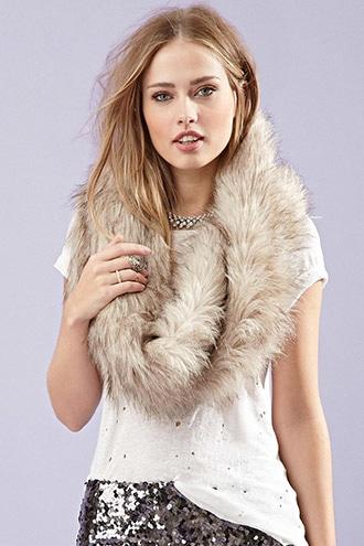 Forever21 Beige & Brown Faux Fur Infinity Scarf