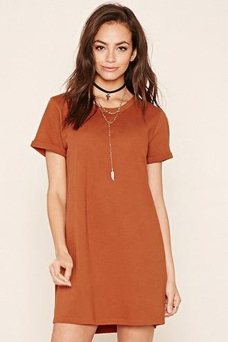 Forever21 Women's  Rust Cuffed T-shirt Dress