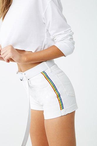 Forever21 Rainbow-trim Denim Shorts
