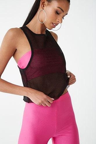 Forever21 Contrast Threaded Mesh Tank Top