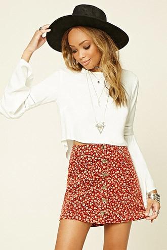 Forever21 Women's  Floral Velvet Buttoned Skirt