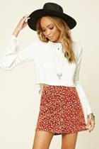 Forever21 Women's  Floral Velvet Buttoned Skirt