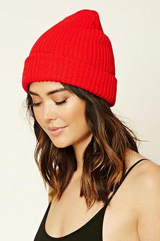 Forever21 Women's  Red Classic Knit Beanie