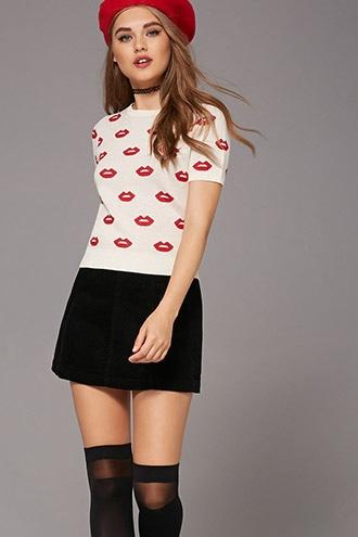 Forever21 Women's  Lip Pattern Sweater Top