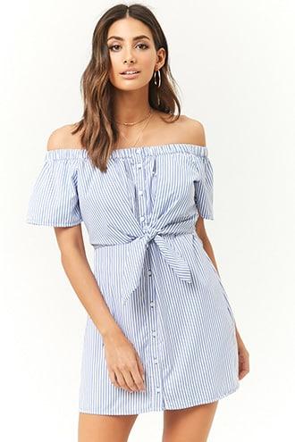 Forever21 Tie-front Striped Poplin Dress