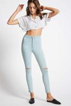 Forever21 Light Wash Ripped Skinny Jeans